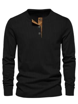 Spring and Autumn New Cross-border Men's Independent Station Corduroy Casual Henry Slim Solid Color Long Sleeve T-Shirt