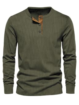 Spring and Autumn New Cross-border Men's Independent Station Corduroy Casual Henry Slim Solid Color Long Sleeve T-Shirt