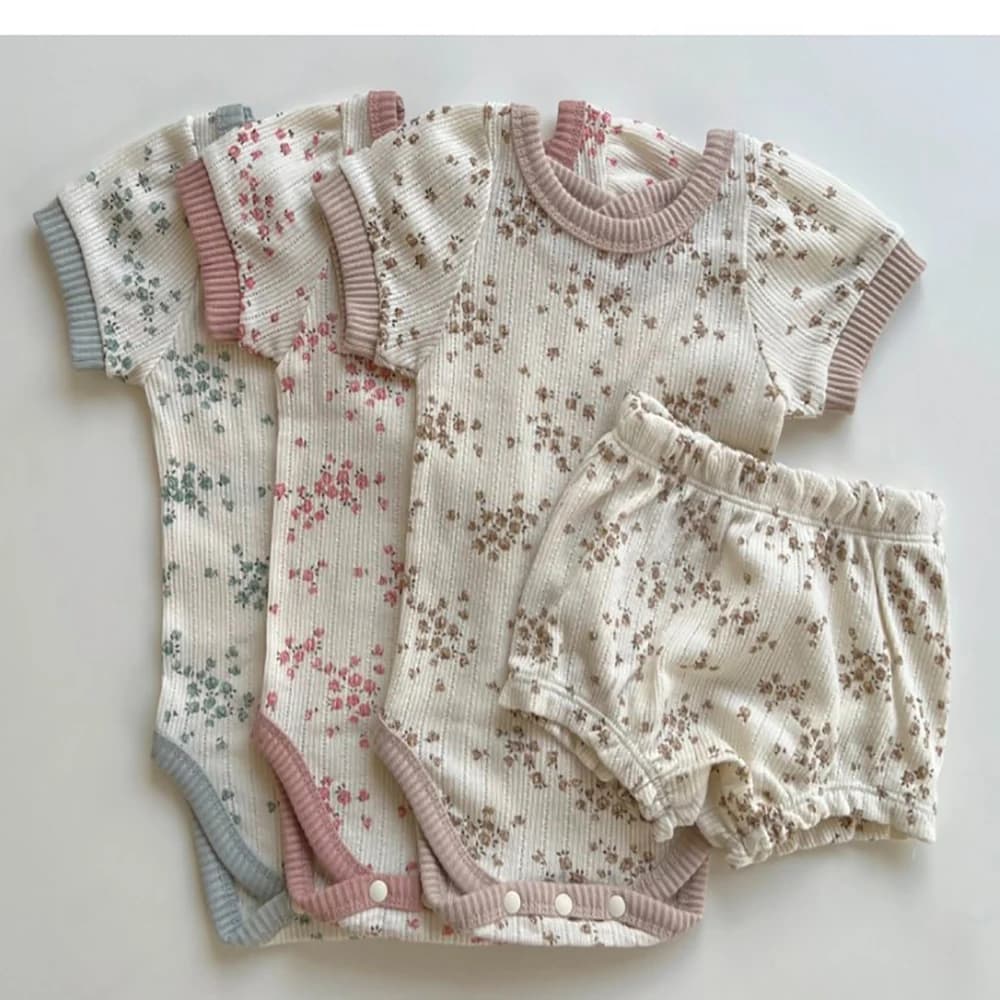 TZ2432 New Korean Baby Flower Short Sleeved Set for Women's Baby Thin Cotton Soft Home Short Sleeved Shorts Two Piece Set