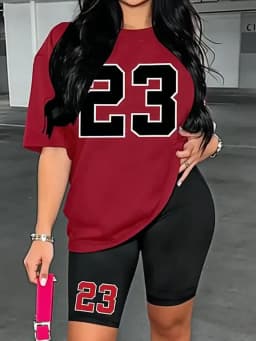 Women's Summer Set Number 23 Print Casual Shorts Set Sports Women's Shirt Shorts 2 Piece Street Wear Set Womens Summer Clothes