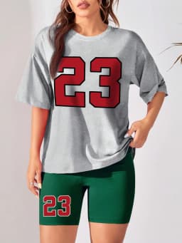 Women's Summer Set Number 23 Print Casual Shorts Set Sports Women's Shirt Shorts 2 Piece Street Wear Set Womens Summer Clothes