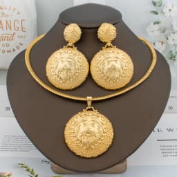 Brazilian  Plated Big Jewelry Set for Women Bold Design Large Earrings Necklace Dubai African 2Pcs Set Wedding Gift
