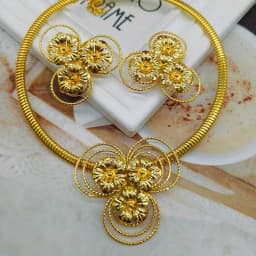 Brazilian  Plated Big Jewelry Set for Women Bold Design Large Earrings Necklace Dubai African 2Pcs Set Wedding Gift