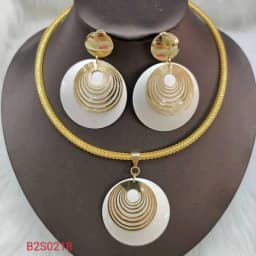 Brazilian  Plated Big Jewelry Set for Women Bold Design Large Earrings Necklace Dubai African 2Pcs Set Wedding Gift