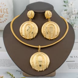 Brazilian  Plated Big Jewelry Set for Women Bold Design Large Earrings Necklace Dubai African 2Pcs Set Wedding Gift