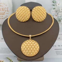 Brazilian  Plated Big Jewelry Set for Women Bold Design Large Earrings Necklace Dubai African 2Pcs Set Wedding Gift
