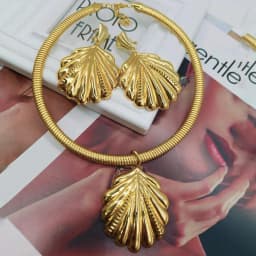 Brazilian  Plated Big Jewelry Set for Women Bold Design Large Earrings Necklace Dubai African 2Pcs Set Wedding Gift