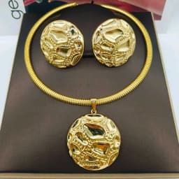 Brazilian  Plated Big Jewelry Set for Women Bold Design Large Earrings Necklace Dubai African 2Pcs Set Wedding Gift