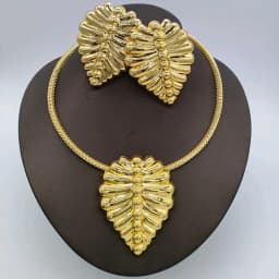 Brazilian  Plated Big Jewelry Set for Women Bold Design Large Earrings Necklace Dubai African 2Pcs Set Wedding Gift