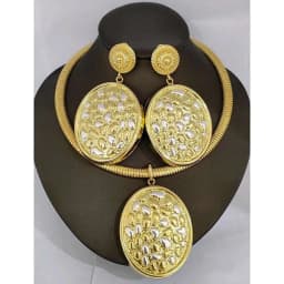Brazilian  Plated Big Jewelry Set for Women Bold Design Large Earrings Necklace Dubai African 2Pcs Set Wedding Gift