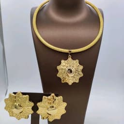 Brazilian  Plated Big Jewelry Set for Women Bold Design Large Earrings Necklace Dubai African 2Pcs Set Wedding Gift