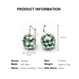 Trendy Green Amethyst Earrings Sterling 925 Silver Gemstone Cushiom Cut 10mm 7Ct Fine Jewelry for Women Lady Party Birthday Gift