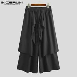 INCERUN 2023 Men Irregular Pants Solid Joggers Streetwear Elastic Waist Skirts Wide Leg Trousers Men Loose Punk Pantalon S-5XL