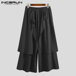 INCERUN 2023 Men Irregular Pants Solid Joggers Streetwear Elastic Waist Skirts Wide Leg Trousers Men Loose Punk Pantalon S-5XL