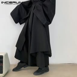 INCERUN 2023 Men Irregular Pants Solid Joggers Streetwear Elastic Waist Skirts Wide Leg Trousers Men Loose Punk Pantalon S-5XL