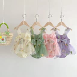 0-2 Years Old Baby Girls Romper Gauze Embroidered Flower Patterns Sling Baby Jumpsuit Summer Infant Clothes