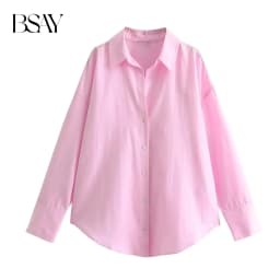 BSAY Women Fashion Long Sleeve Single-breasted Lapel Cotton Oxford Blouse Street Clothing Shirt Chic Ladies Crop Tops Mujer