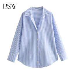 BSAY Women Fashion Long Sleeve Single-breasted Lapel Cotton Oxford Blouse Street Clothing Shirt Chic Ladies Crop Tops Mujer
