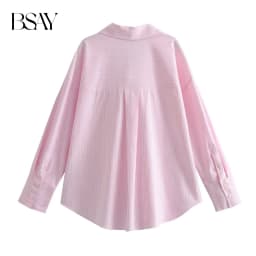 BSAY Women Fashion Long Sleeve Single-breasted Lapel Cotton Oxford Blouse Street Clothing Shirt Chic Ladies Crop Tops Mujer