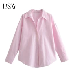BSAY Women Fashion Long Sleeve Single-breasted Lapel Cotton Oxford Blouse Street Clothing Shirt Chic Ladies Crop Tops Mujer