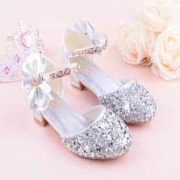 Girls High Heeled Leather Shoes Girls Performance Crystal Single Shoes Children's Sequin Silver Sandals Kids Rhinestone Sandals