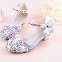 Girls High Heeled Leather Shoes Girls Performance Crystal Single Shoes Children's Sequin Silver Sandals Kids Rhinestone Sandals