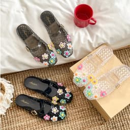 Summer Fashionable Jelly Slippers Women's Koreano Colorful Flower Crystal Mules Shoe Woman Trend Buckle Transparent Flat Sandals