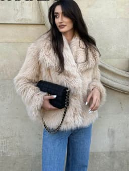 HH Women Fashion Cropped Faux Fur Jacket Coat Long Sleeve Front Snap-button Female Outerwear Chic Lapel Collar Thick Coat