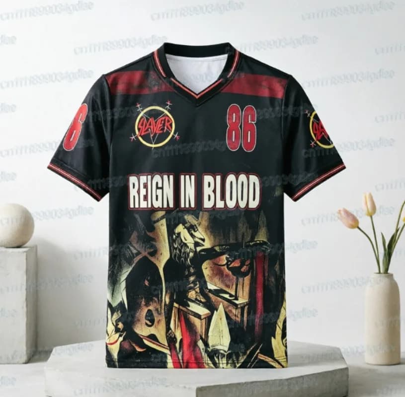 Slayer Reign in Blood Men T-shirt Back Number 86 Retro Dark Print Short Sleeve Rock Football Jersey Summer Tops Family Matching