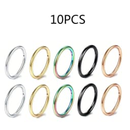 5/10Pcs 16G Stainless Steel Hinged Nose Rings Hoop Septum Clicker Tragus Helix Cartilage Daith Rook Earring Piercing Jewelry