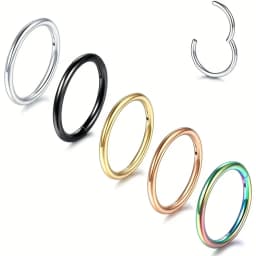 5/10Pcs 16G Stainless Steel Hinged Nose Rings Hoop Septum Clicker Tragus Helix Cartilage Daith Rook Earring Piercing Jewelry
