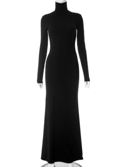 Huhugirl Elegant Dresses For Women Fashion Sexy Solid Turtleneck Full Sleeves Sheath Long Vestidos Robes Female Party Regular