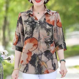 Summer Vintage Floral Printed Shirt Women's Clothing Casual Turn-down Collar Button Commute Half Sleeve Stylish Loose Blouse