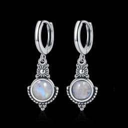 Natural Kyanite Earrings for Women S925 Silver Sun Flower Shaped Retro Silver Labradorite Hoop Earrings