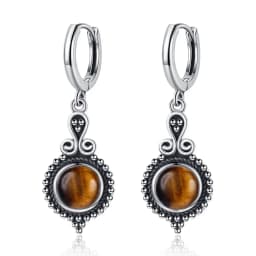 Natural Kyanite Earrings for Women S925 Silver Sun Flower Shaped Retro Silver Labradorite Hoop Earrings