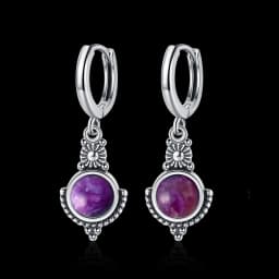 Natural Kyanite Earrings for Women S925 Silver Sun Flower Shaped Retro Silver Labradorite Hoop Earrings