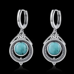 Natural Kyanite Earrings for Women S925 Silver Sun Flower Shaped Retro Silver Labradorite Hoop Earrings