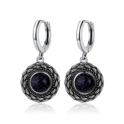 Natural Kyanite Earrings for Women S925 Silver Sun Flower Shaped Retro Silver Labradorite Hoop Earrings