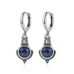 Natural Kyanite Earrings for Women S925 Silver Sun Flower Shaped Retro Silver Labradorite Hoop Earrings