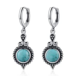 Natural Kyanite Earrings for Women S925 Silver Sun Flower Shaped Retro Silver Labradorite Hoop Earrings