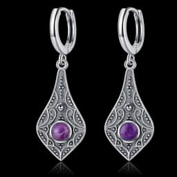 Natural Kyanite Earrings for Women S925 Silver Sun Flower Shaped Retro Silver Labradorite Hoop Earrings