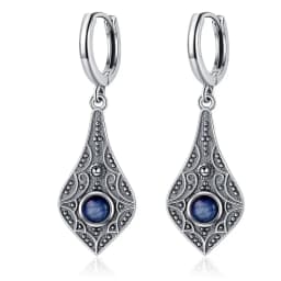 Natural Kyanite Earrings for Women S925 Silver Sun Flower Shaped Retro Silver Labradorite Hoop Earrings
