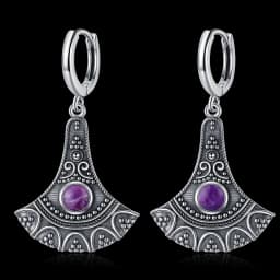Natural Kyanite Earrings for Women S925 Silver Sun Flower Shaped Retro Silver Labradorite Hoop Earrings