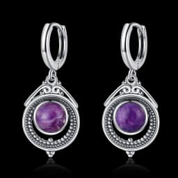 Natural Kyanite Earrings for Women S925 Silver Sun Flower Shaped Retro Silver Labradorite Hoop Earrings