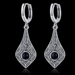 Natural Kyanite Earrings for Women S925 Silver Sun Flower Shaped Retro Silver Labradorite Hoop Earrings