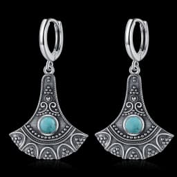 Natural Kyanite Earrings for Women S925 Silver Sun Flower Shaped Retro Silver Labradorite Hoop Earrings