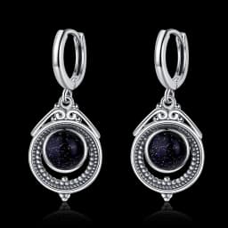 Natural Kyanite Earrings for Women S925 Silver Sun Flower Shaped Retro Silver Labradorite Hoop Earrings