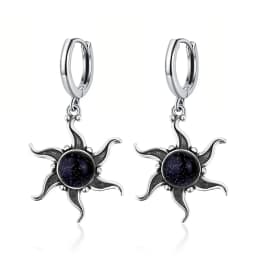 Natural Kyanite Earrings for Women S925 Silver Sun Flower Shaped Retro Silver Labradorite Hoop Earrings