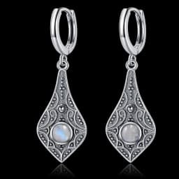 Natural Kyanite Earrings for Women S925 Silver Sun Flower Shaped Retro Silver Labradorite Hoop Earrings
