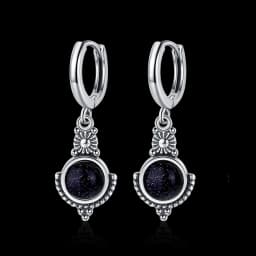 Natural Kyanite Earrings for Women S925 Silver Sun Flower Shaped Retro Silver Labradorite Hoop Earrings